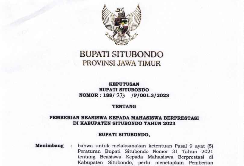 Pengumuman Peserta Lolos Seleksi Penerimaan Beasiswa Berprestasi Tahun 2023
