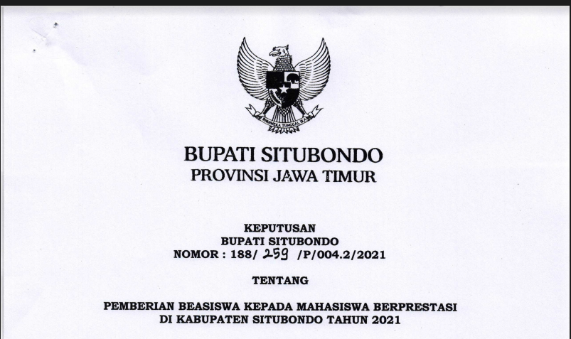 PENGUMUMAN PENERIMA BEASISWA SITUBONDO CERDAS 2021